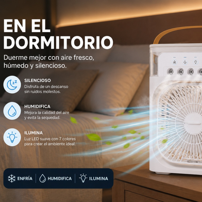 Enfrya — Mini Aire Acondicionado Portátil 3 en 1 | Ventilador, Humidificador y Luz LED