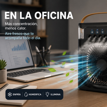 Enfrya — Mini Aire Acondicionado Portátil 3 en 1 | Ventilador, Humidificador y Luz LED